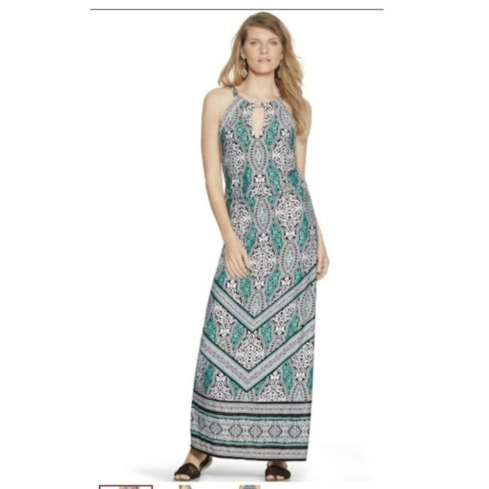 Whbml Maxi Dress geometric Keyhole Sleeveless Green Long jewel embellished Small - Picture 2 of 10